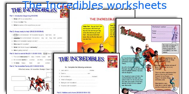 The Incredibles worksheets