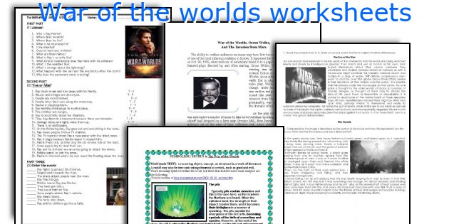 War of the worlds worksheets