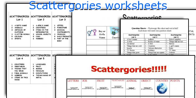 Scattergories worksheets