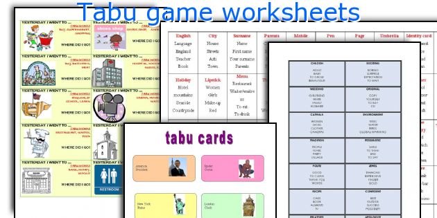 Tabu game worksheets