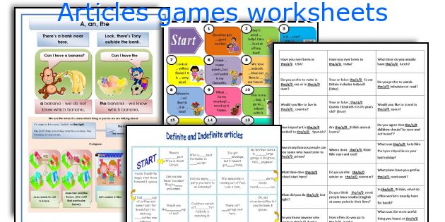 Articles games worksheets