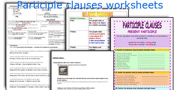 Participle clauses worksheets