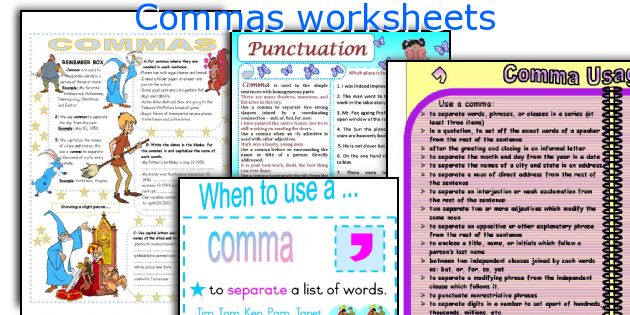 Commas worksheets