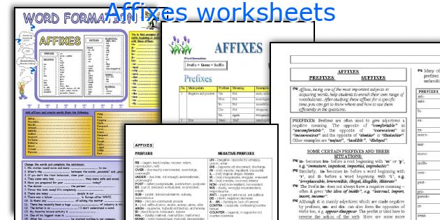 Affixes worksheets