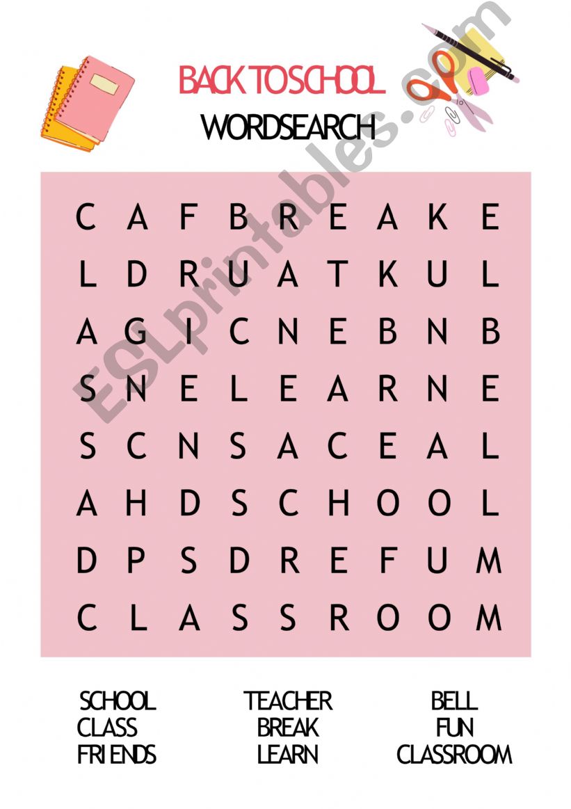 Esl English Powerpoints Back To School Wordsearch Esl English Powerpoints Back To School Wordsearch