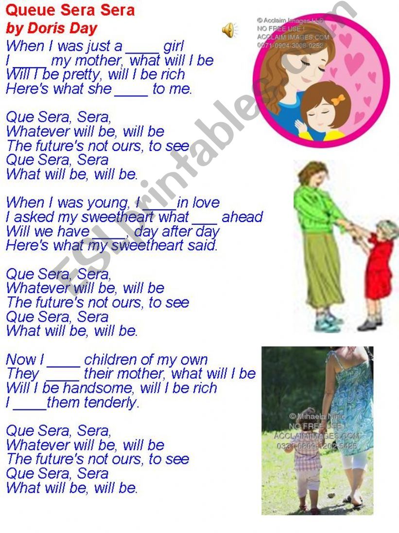 Esl english powerpoints the song que sera sera by doris day
