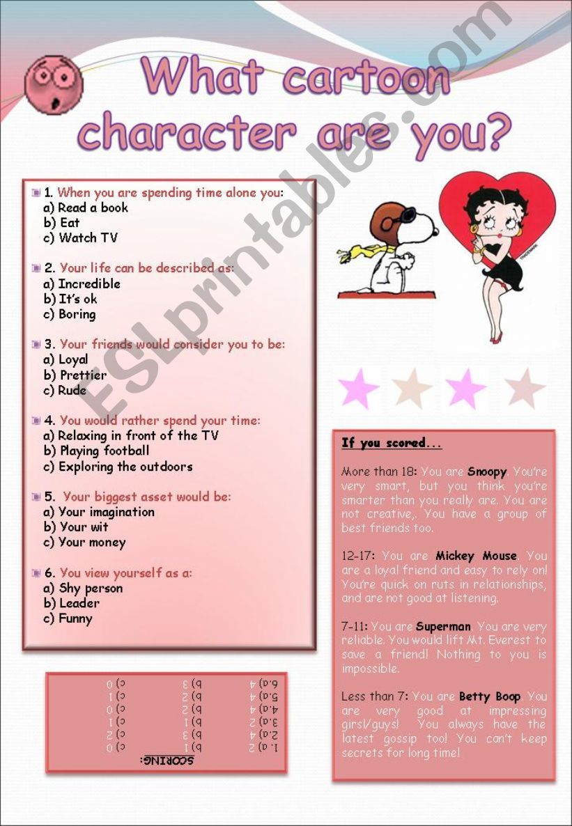 Esl english powerpoints quiz what cartoon character are you 