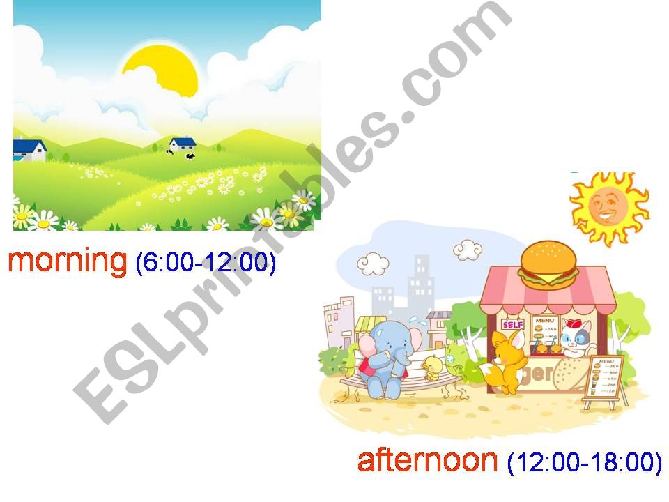 ESL - English PowerPoints: The parts of the day.