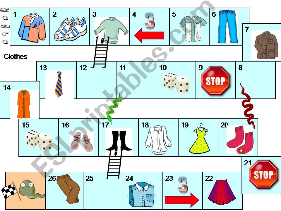 ESL English PowerPoints Snakes and ladders clothes