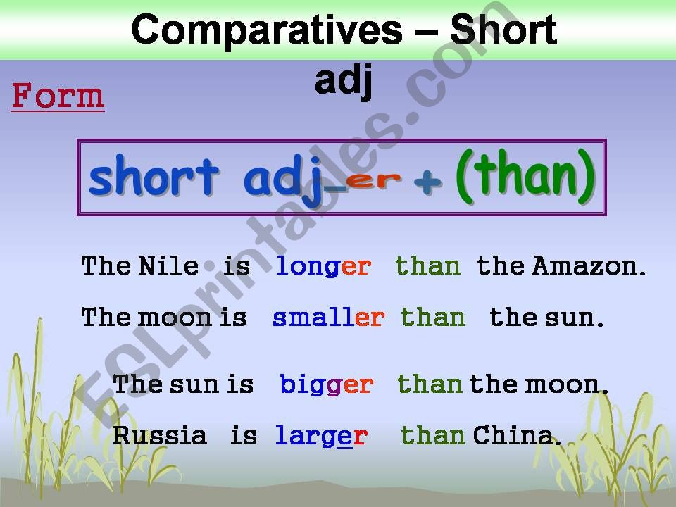Light comparative. Short Comparative form. Comparison of long adjectives. Comparatives long adjectives. Comparatives short long.