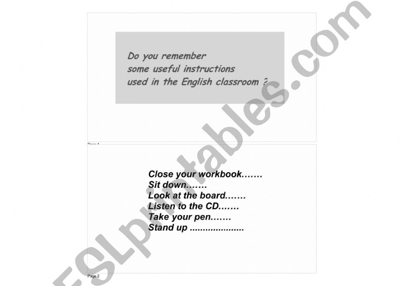 ESL - English PowerPoints: instructions in the classroom