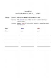 English Worksheet: Parts of Speech Game