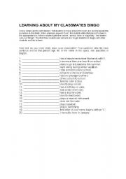 English Worksheet: Learn About Your Classmates