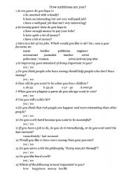 English Worksheet: Quiz- How ambitious are you?