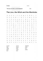 English Worksheet: Wordsearch - The Lion, the Witch and the Wardrobe