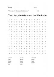 English worksheet: Wordsearch - The Lion, the Witch and the Wardrobe