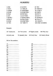 English Worksheet: numbers (1-100)