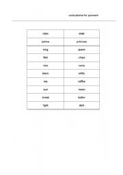English worksheet: Collocations for pairwork