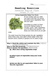 English Worksheet: Eating vegetables helps your brain