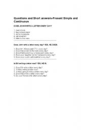English Worksheet: Present Simple and Continuous/Questions and short answers