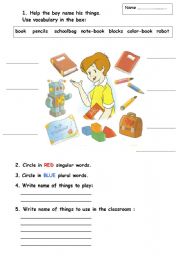 English Worksheet: Help the boy name his things