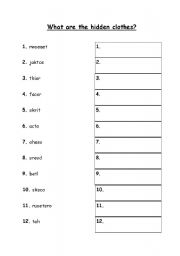 English worksheet: WHAT ARE THE HIDDEN CLOTHES?