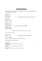 contractions work sheet