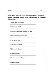 English Worksheet: Find the mistakes