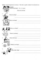 English Worksheet: Family members and Present Continuous