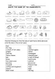 English Worksheet: FOOD INGREDIENTS