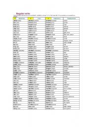 English Worksheet: Regular Verbs List