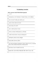 English worksheet: Find a common name
