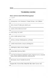 English Worksheet: Find a common name