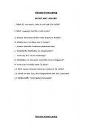 English Worksheet: E3 Sport and Leisure Quiz