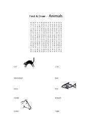 English worksheet: Animals - Find A Word