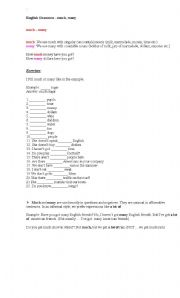 English Worksheet: much and many