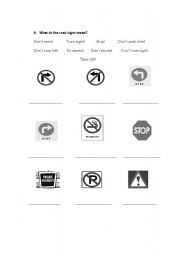 English Worksheet: Road Signs