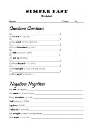 English Worksheet: Simple Past - Questions and Negatives