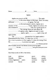 English Worksheet: Apples context fill in