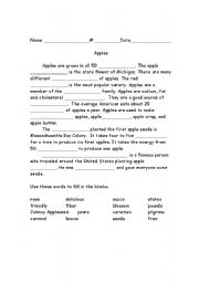 English worksheet: Apples context fill in