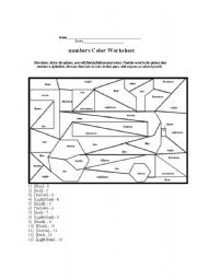 English Worksheet: colours and numbers