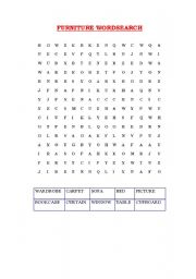 English Worksheet: furniture wordsearch