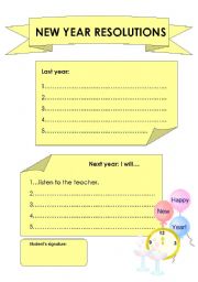 English Worksheet: New Year Resolutions