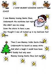 English Worksheet: I saw mummy kissing Santa Claus