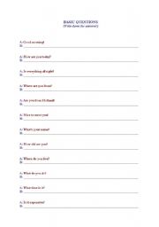 English worksheet: BASIC QUESTIONS