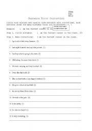 English Worksheet: Common Sentence Errors-Beginners