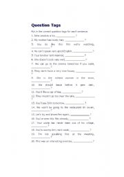 English Worksheet: question tags