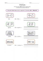 English worksheet: prefixes