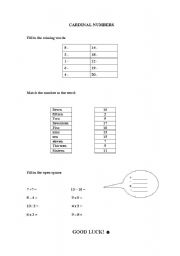 English worksheet: cardinal numbers