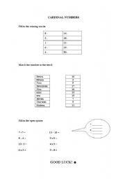 English Worksheet: cardinal numbers